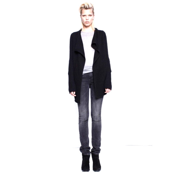 Zadig & Voltaire Daphnee Patch Aln Sweater Knit Open Front Cardigan Black Wool S - Picture 1 of 11